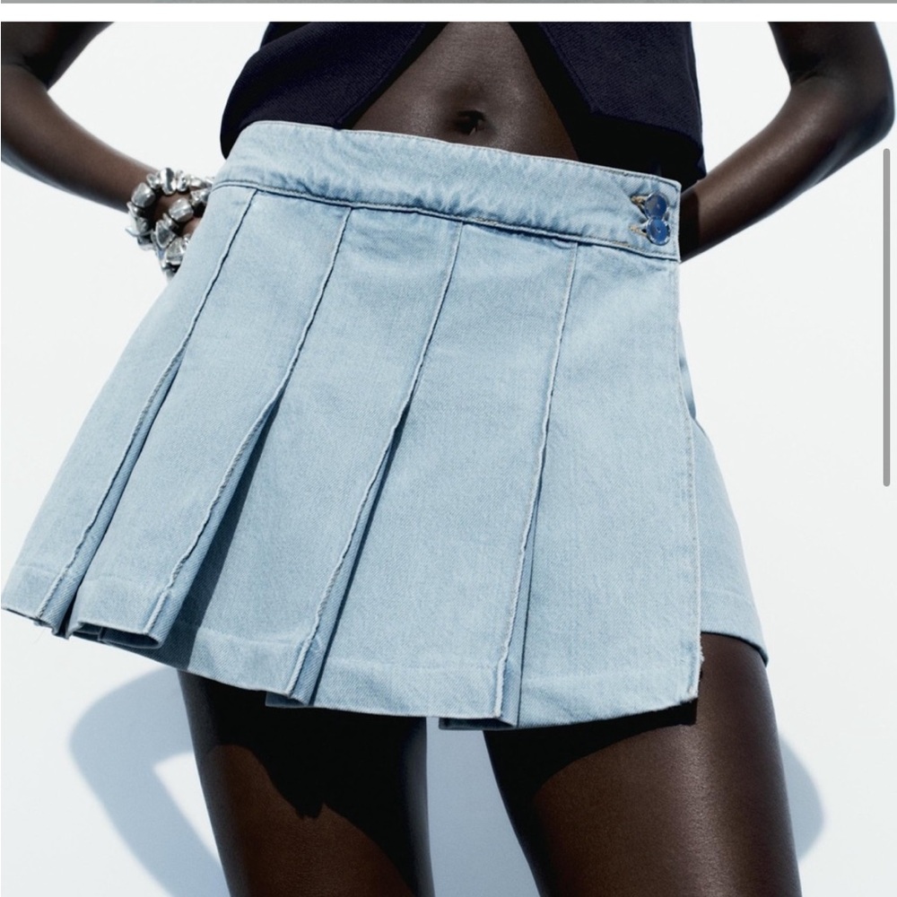 ZARA Denim Pleated Wrap Skort Size XS